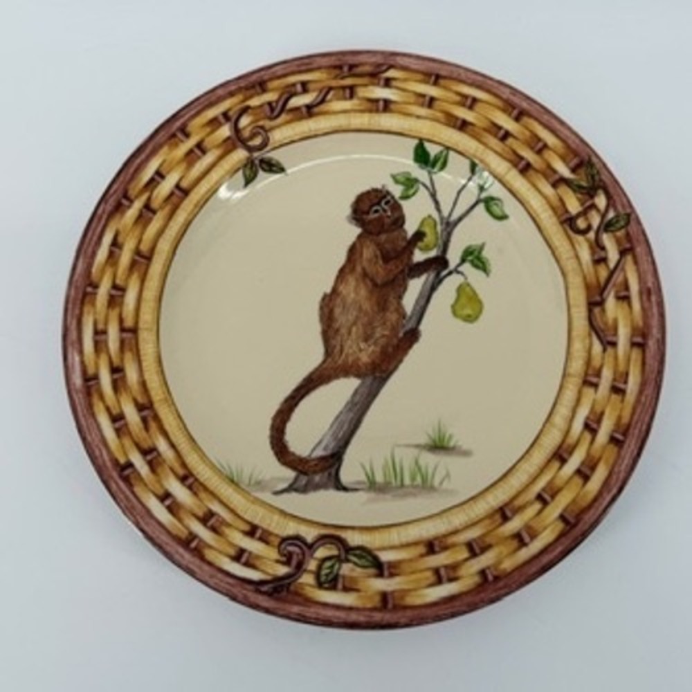 American Atelier Monkey 5029 Porcelain Salad Plate Basket Weave Rim 8 Inch